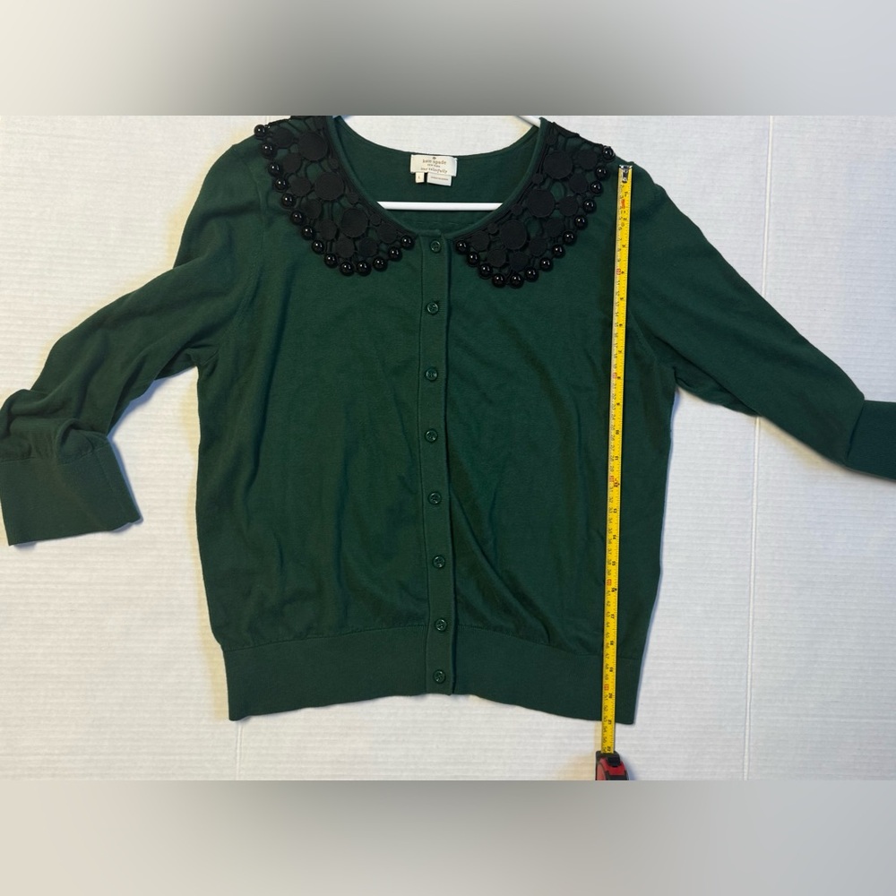 Kate Spade Forest Green Cardigan with Black Beaded Collar. Size L. - Picture 6 of 6
